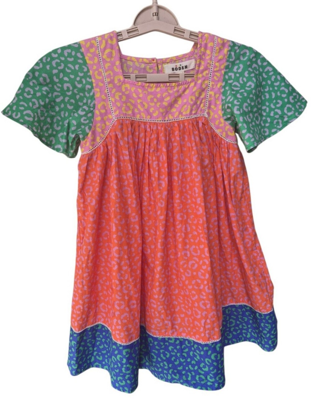 Mini Boden Leopard Print Colorblock Dress Size 7-8Yrs Girls NWT
